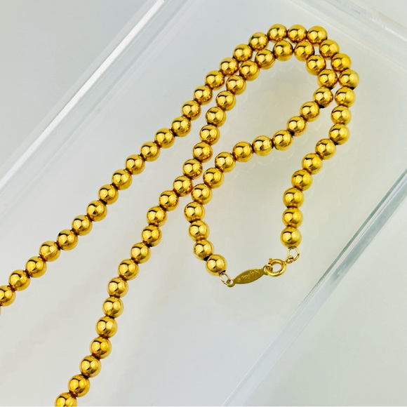 VINTAGE NAPIER BALL BEAD POLISHED GOLD PLATED NECKLACE - Picture 5 of 12